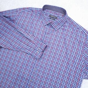 BUGATCHI Mens Classic Fit Plaid Button Up Long Sleeve Dress Shirt XL Performance